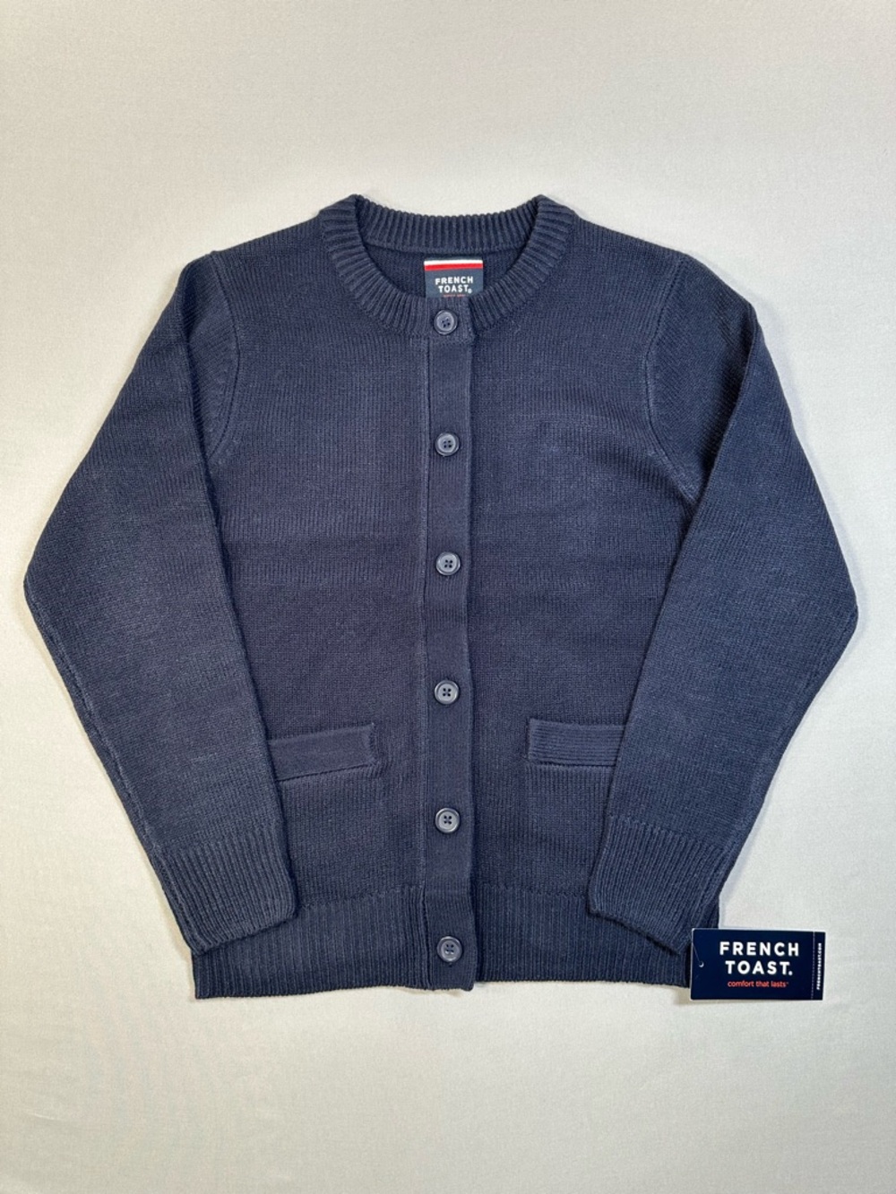 NWT French Toast Uniform Cardigan Sweater, Anti-Pill Crewneck - Girls Medium 7-8